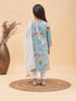 Girl's Aqua Blue Floral Printed Kurta With Leggings And Dupatta Set